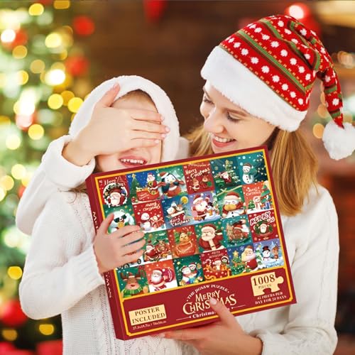 Qkbuza 2025 Weihnachts Adventskalender,24 Puzzle Countdown Kalender für Weihnachten | Lustiges Interaktives Spielzeug für Saisonale Reisen Klassenraum von Qkbuza