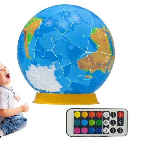 Qkbuza 3D -Rätsel Globale, globale Modell -Rätsel -Kits für Erwachsene, Globe Jigsaw Toy mit LED -Beleuchtung, Verstellbare Modi, Nachtlichtfunktion, Schreibtischdekoration für Zuhause, Schule, Reisen von Qkbuza