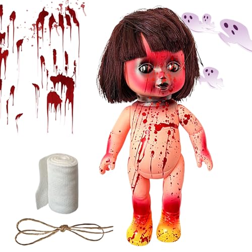 Qkbuza Gruselige Babypuppe – gruselige Babypuppe, Halloween-Ornamente, Halloween-Dekorationen, Foto-Requisiten, Heimdekoration für Urlaub, Schlafzimmer, Wohnzimmer, Weihnachten, Terrasse, Baum, Party von Qkbuza