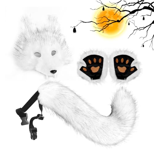Qkbuza Wolf Kostüm Set | Halloween Wolf Verkleidungsset | Damen Tier Kostüm Outfit für Rollenspiel Bühnenauftritt | Maskerade Weihnachten Halloween Cosplay von Qkbuza
