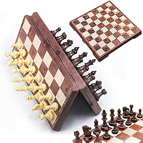 Qlisytpps Magnetisch Schachspiel 2 in 1 Einklappbar Schachbrett Schach 31.2x31.2CM Damespiel Deluxe Portable Klappbrett Design für Kinder und Erwachsene Reisen von Qlisytpps