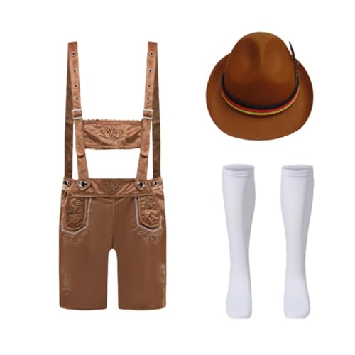 Qmfvqi Blitzangebote Des Tages Oktoberfest Herren Trachten Set Lederhose mit Trägern Kariertes Hemd Herren Kostüm BayernOutfit für Karneval Volksfest Bierfest Wiesn Party mittelalter Kleidung von Qmfvqi