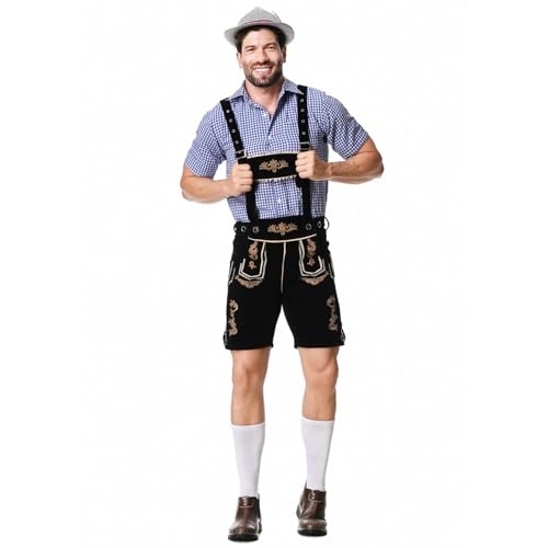 Qmfvqi Deals Of The Day Oktoberfest Herren Trachten Set Lederhose mit Trägern Kariertes Hemd Herren Kostüm BayernOutfit für Karneval Volksfest Bierfest Wiesn Party mittelalter Kleidung von Qmfvqi