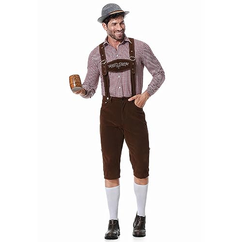 Qmfvqi Lederhose Herren Sets Karneval 3 Teiliges Trachtenset Bayerisches Trachtenlederhose Retro Bayrisch Outfit Festival Kostüm für Oktoberfest Feierlichkeiten Und Events Cosplay von Qmfvqi