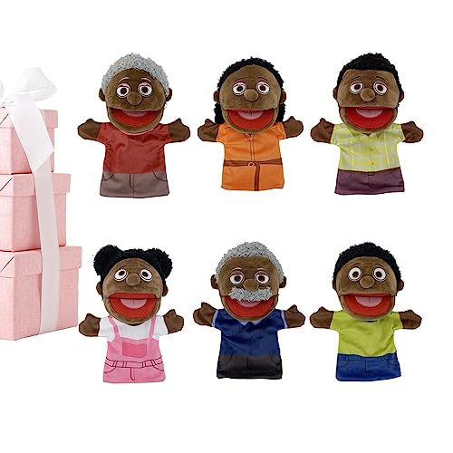 Qmisify Handpuppen, schwarze Puppen für Kinder, 6 Stück, multikulturelle Puppen, Schwarz, 28 cm, für Familienmitglieder, Kinder, beweglicher Mund, Zubehör für das Klassenzimmer Qmisify Handpuppen, schwarze Puppen für Kinder, 6 Stück, multikulturelle Puppen, Schwarz, 28 cm, für Familienmitglieder, Kinder, beweglicher Mund, Zubehör für das Klassenzimmer von Qmisify