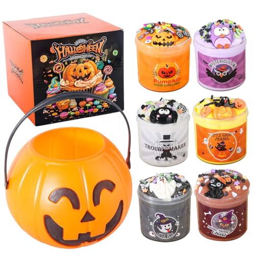 Halloween Toys 6pcs Squeeze Spielzeug mit Plastikkürbiseimer und kleine DIY -Dekorationen Stressabbau Halloween Party Gefälligkeiten für Jungen Mädchen für Kinder von QmjdDymx