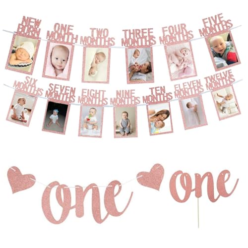 QmjdDymx 1. Geburtstagsdekorationen, 1. Geburtstagsdekorationen Set, Roségoldfoto Banner + Girlande + Kuchentopper - Neugeborene bis 12 Monate Baby Girl Party Hintergrund und Wanddekoration QmjdDymx 1. Geburtstagsdekorationen, 1. Geburtstagsdekorationen Set, Roségoldfoto Banner + Girlande + Kuchentopper - Neugeborene bis 12 Monate Baby Girl Party Hintergrund und Wanddekoration von QmjdDymx