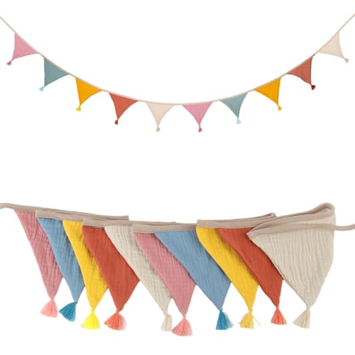 QmjdDymx 2pcs Vintage Fabric Bunting Banner, Dreieck Pennant mit Quasten 10 Flags für Weihnachten Geburtstag Babyparty Jubiläum (Style2), Flag -Banner von QmjdDymx