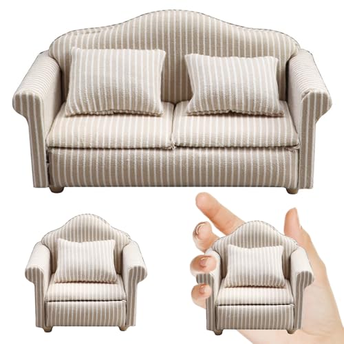 QmjdDymx 3pcs 1/12 Dollhouse Couch Sets, Holzpuppenhausmöbel Set, 1: 12 Skala Doppel & Einpuppenhaus Couch mit Kissen, Miniaturpuppenhausmöbelszene Dekor QmjdDymx 3pcs 1/12 Dollhouse Couch Sets, Holzpuppenhausmöbel Set, 1: 12 Skala Doppel & Einpuppenhaus Couch mit Kissen, Miniaturpuppenhausmöbelszene Dekor von QmjdDymx