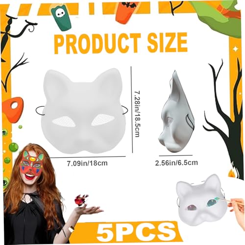 QmjdDymx 5pcs weiße Katzenmaske DIY Packbare Therian Maske mit Augennähte Elastizitätsband PVC -Tier für Halloween -Cosplay, Katzenmasken von QmjdDymx