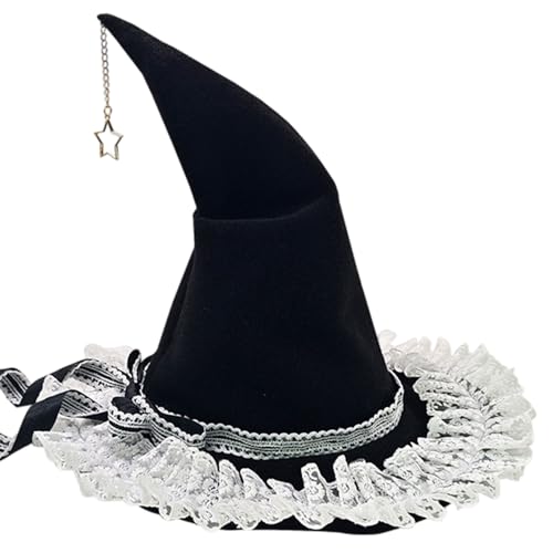 QmjdDymx Eleganter mysteriöser Spitzenzaubererhut mit Bogen, Hexenhut für Frauen Halloween Weihnacht Cosplay Party Kostüm Accessoire, Hexenhüte von QmjdDymx