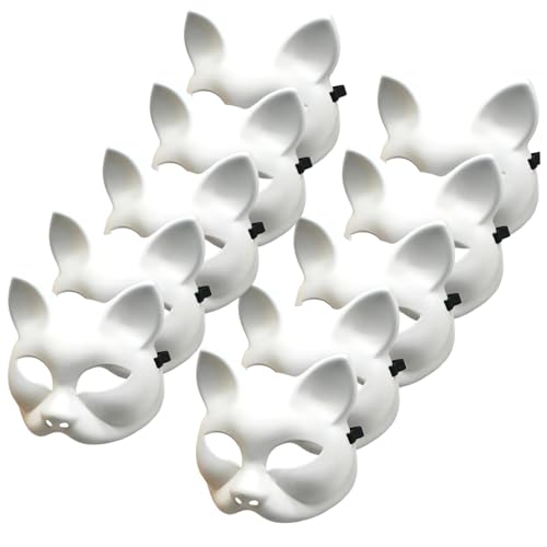 QmjdDymx Katzenmaske, 10pcs leere Katzenmaske 5x6.7 Plastik DIY Therian halbes Gesicht für Halloween Cosplay Halloween, Weiß QmjdDymx Katzenmaske, 10pcs leere Katzenmaske 5x6.7 Plastik DIY Therian halbes Gesicht für Halloween Cosplay Halloween, Weiß von QmjdDymx