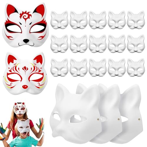 QmjdDymx Katzenmaske 20 Stück Katzenmasken zum Bemalen DIY weiße Katzenmaske süße realistische Therian-Maske dekorative Halbgesichts-Tiermaske für Halloween-Maskenball-Cosplay-Party QmjdDymx Katzenmaske 20 Stück Katzenmasken zum Bemalen DIY weiße Katzenmaske süße realistische Therian-Maske dekorative Halbgesichts-Tiermaske für Halloween-Maskenball-Cosplay-Party von QmjdDymx