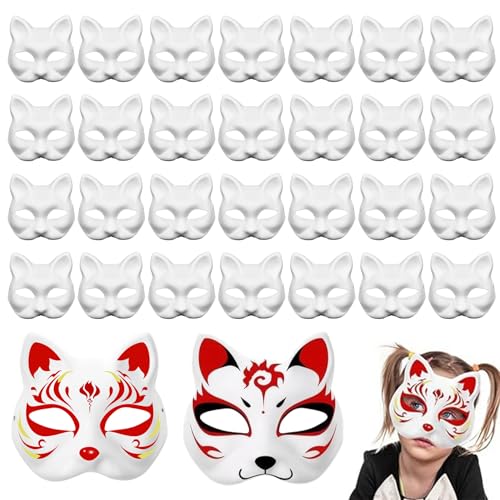 QmjdDymx Katzenmasken 30 Stück DIY Weiße Tiermasken für Halloween, Cosplay & Party - Unisex Kinder & Erwachsene QmjdDymx Katzenmasken 30 Stück DIY Weiße Tiermasken für Halloween, Cosplay & Party - Unisex Kinder & Erwachsene von QmjdDymx