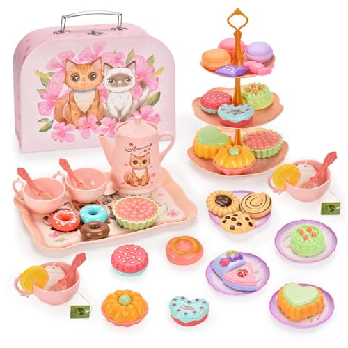 QmjdDymx Kinder Tee -Sets für Mädchen 3+, Mädchen -Tee -Party -Set mit Dessert, Keksen, Donut, Teekanne, Tablett, Kuchen & Tragetasche, Party -Set für Küchen- und Treps Play QmjdDymx Kinder Tee -Sets für Mädchen 3+, Mädchen -Tee -Party -Set mit Dessert, Keksen, Donut, Teekanne, Tablett, Kuchen & Tragetasche, Party -Set für Küchen- und Treps Play von QmjdDymx