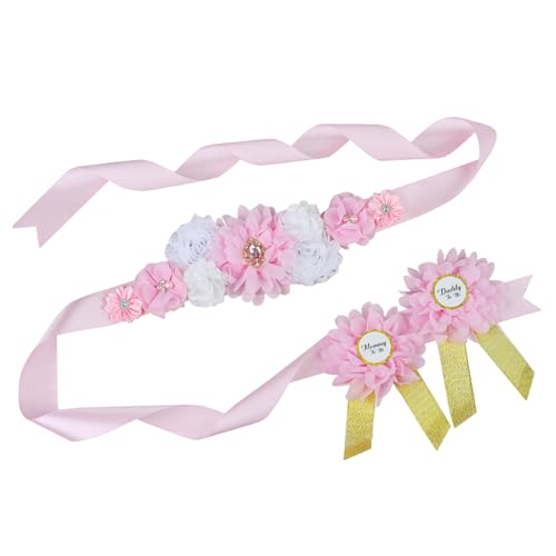 QmjdDymx Mama, Schärpe zu Sein, Babyparty Schärpe für Mama, Abzeichen mit niedlicher Nadel und Blumenkrone, Schwangerschaftsrequisiten Andenkengeschenke von QmjdDymx