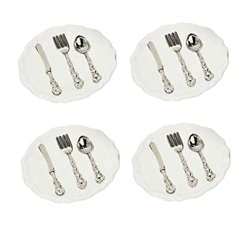 QmjdDymx Mini -Teller Gabeln, Miniatur -Tabellengeschirr Set 4Sets Mini -Teller Gabeln Spoons Besteck Dollhouse Küchenzubehör für DIY, Doll House Fork Löffel von QmjdDymx