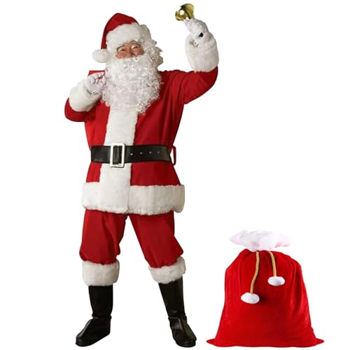 QmjdDymx Santa Claus Kostüm, 11Pcs/Set Weihnachtskostüm Outfit für Frauen & Männer Samt Santa Anzug Erwachsene Größe Fancy Dress für Erwachsene (4Xl) von QmjdDymx