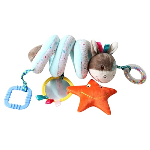 QmjdDymx Weiches Stuhlspielzeughängeset mit Spiegel, Rasseln, Quietschern, Teether für Säuglingsbabys Mobile in Stubenhaus, Auto, Kinderwagen, Autositzspielzeug von QmjdDymx