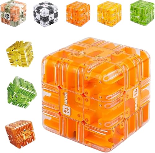 Large Labyrinth 3D Puzzle Maze Cube - Engaging Brain Teaser Toy, Magic 3x3 Maze Cube Puzzle, for Stress Relief & Logic Development,Educational Focus Game Gift for Adults Teens (Orange) von Qoobom