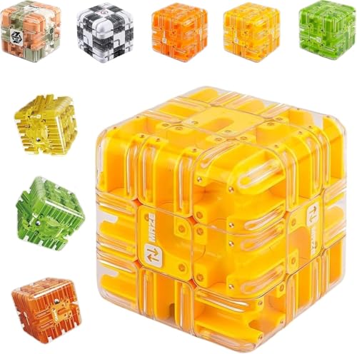 Large Labyrinth 3D Puzzle Maze Cube - Engaging Brain Teaser Toy, Magic 3x3 Maze Cube Puzzle, for Stress Relief & Logic Development,Educational Focus Game Gift for Adults Teens (Yellow) von Qoobom