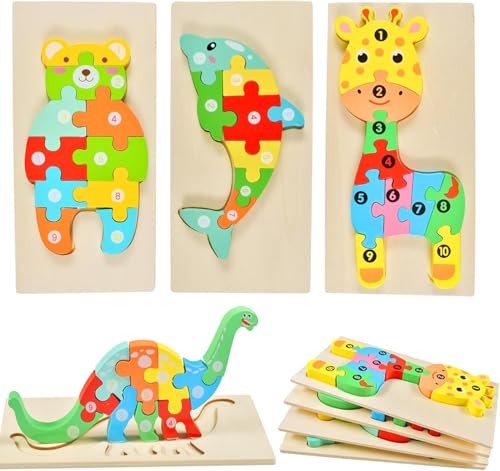 Holzpuzzle für Kleinkinder von 1-3 Jahren, Montessori-Spielzeug für Kinder ab 2 Jahren, lernendes pädagogisches Holzpuzzle-Spielzeug, Geschenk für 1 2 3 jährige Jungen und Mädchen - 4er-Pack Holzpuzzle für Kleinkinder von 1-3 Jahren, Montessori-Spielzeug für Kinder ab 2 Jahren, lernendes pädagogisches Holzpuzzle-Spielzeug, Geschenk für 1 2 3 jährige Jungen und Mädchen - 4er-Pack von Qooloo
