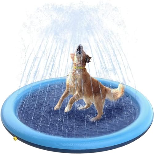 Hundepool, 170cm Sprinkler Matte Hund Splash Pad, Planschbecken für Haustiere und Kinder, Anti-Rutsch, Sprinkler Wasser-Spielmatte Splash von Qooloo