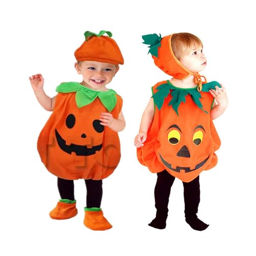 Qooloo 3 Stück Kinder Kürbis Kostüm, Halloween Kürbis Kostüm, Kinder Kürbis Kostüm Anzug mit Hüte und Schuhe, Halloween Kürbiskostüm für Pumpkin Cosplay Party Kleidung Mädchen Jungen (L - 110cm) Qooloo 3 Stück Kinder Kürbis Kostüm, Halloween Kürbis Kostüm, Kinder Kürbis Kostüm Anzug mit Hüte und Schuhe, Halloween Kürbiskostüm für Pumpkin Cosplay Party Kleidung Mädchen Jungen (L - 110cm) von Qooloo