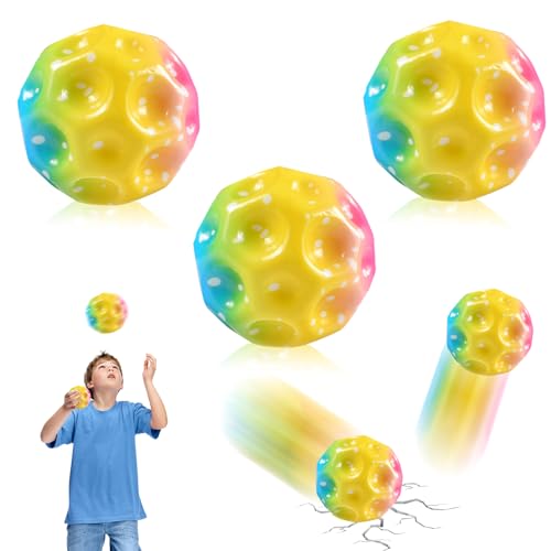 Qooloo 3X Astro Jump Ball, 7cm Moon Ball, Bounce Ball, Hohe Sprünge Gummiball Space Ball Moonball EIN Knallendes Geräusch, Bouncing Ball für Kinder, Hohe Bounce-Loch-Ball Mondball Lavaball (Dazzle) von Qooloo