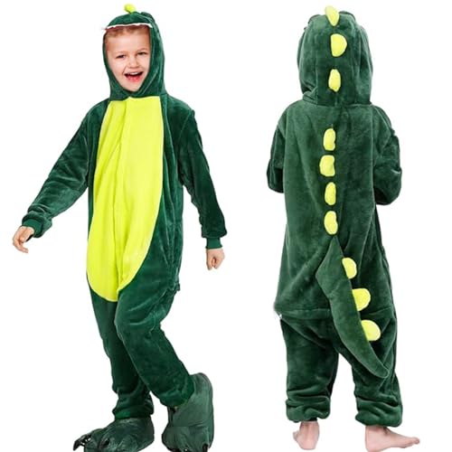 Qooloo Kinder Dinosaurier Kostüm,Jungen Mädchen Cartoon Pyjamas, Faschingskostüme Tier Onesie Grün 6Monat-10Jahre（100-110cm） von Qooloo