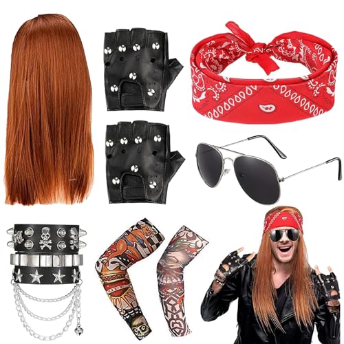 Qooloo Rocker Kostüm Herren 70er 80er 90er Punker Rockstar Kostüm Disco Perücke punker Kostüm Zubehör Lang Lockig Hut Sonnenbrille Rocker Perücke Verkleidung Zubehör Qooloo Rocker Kostüm Herren 70er 80er 90er Punker Rockstar Kostüm Disco Perücke punker Kostüm Zubehör Lang Lockig Hut Sonnenbrille Rocker Perücke Verkleidung Zubehör von Qooloo