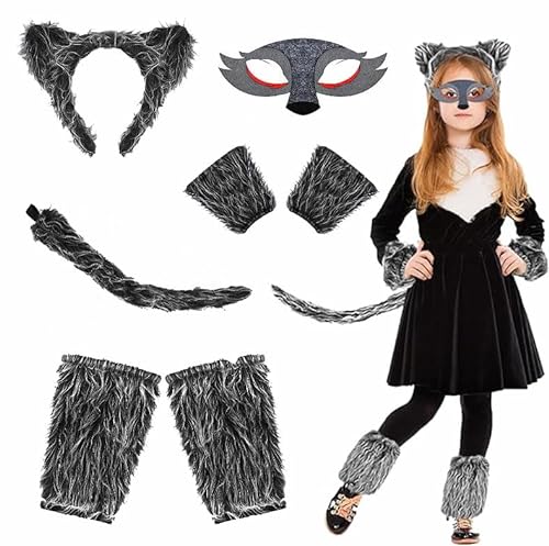 Qooloo Werwolf Kostüm, mit Wolfsohren Haarreif, Wolfschwanz, Werwolf Maske für Cosplay Geburtstag Party Faschingskostüme Wolf Kostüm Accessoire von Qooloo