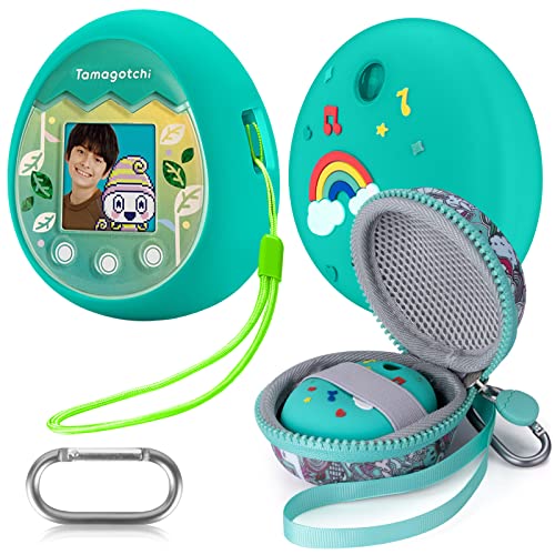 Qoosea Silikonhülle mit Tragetasche Kompatibel mit Tamagotchi Pix Virtuelles Haustierspielzeug, Schutzhülle Hartschale für Tamagotchi Pix mit Handschlaufe (Grün) von Qoosea