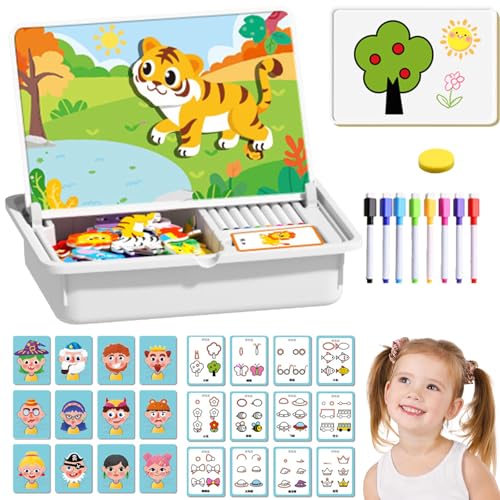 Magnetische Puzzles Gesicht Ankleiden Reise Spiel Doppel Seite Vorschule Pädagogisches Lernspielzeug Für Kinder, Magnete Kinder, Motorikspielzeug Hölzern, Magnetspiel Ab 3 Jahre-7 (A) von Qosigote