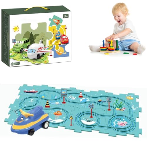 Puzzle Racer Kinderen Autobaan Set, Shoptonix Puzzle Racer Car Track, Puzzle Racer Kids Car Track Set - Enhance Learning and Fun with Puzzle Track Car Play Set (A,15 Pcs) von Qosigote