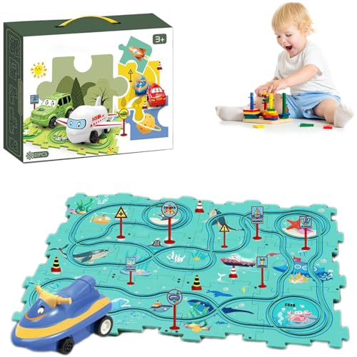 Puzzle Racer Kinderen Autobaan Set, Shoptonix Puzzle Racer Car Track, Puzzle Racer Kids Car Track Set - Enhance Learning and Fun with Puzzle Track Car Play Set (A,25 Pcs) von Qosigote
