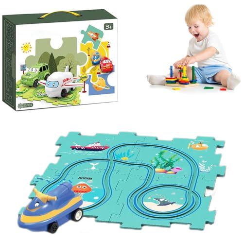 Puzzle Racer Kinderen Autobaan Set, Shoptonix Puzzle Racer Car Track, Puzzle Racer Kids Car Track Set - Enhance Learning and Fun with Puzzle Track Car Play Set (A,5 Pcs) von Qosigote