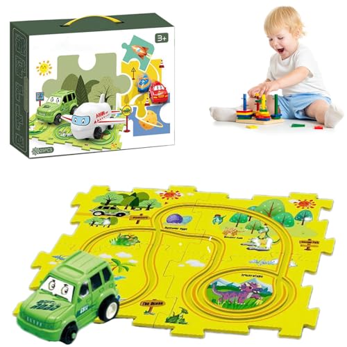 Puzzle Racer Kinderen Autobaan Set, Shoptonix Puzzle Racer Car Track, Puzzle Racer Kids Car Track Set - Enhance Learning and Fun with Puzzle Track Car Play Set (B,5 Pcs) von Qosigote