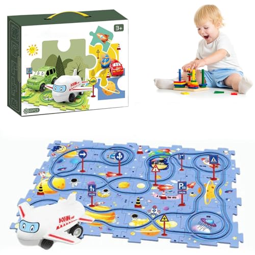 Puzzle Racer Kinderen Autobaan Set, Shoptonix Puzzle Racer Car Track, Puzzle Racer Kids Car Track Set - Enhance Learning and Fun with Puzzle Track Car Play Set (C,15 Pcs) von Qosigote