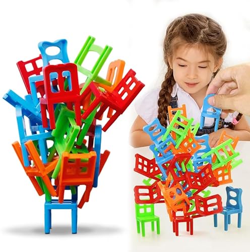 Qosigote Color Chair Stacking Game, Chairs Stacking Tower Balancing Game, Tabletop Balancing Game - Fun Interactive Toy for Family Party Games (96 Pcs) von Qosigote