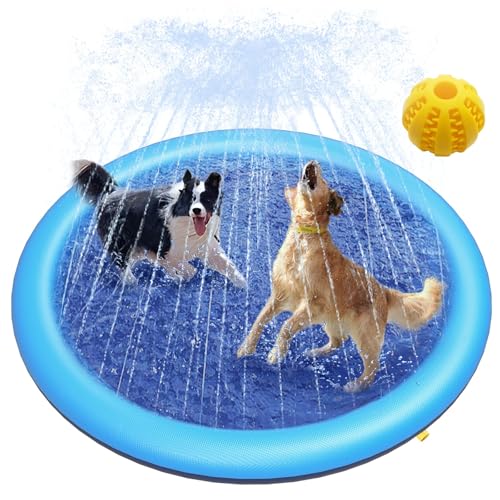 Qosigote Hund Fontane Sommer Spielzeug, Wassermatte Hund, Aufblasbare Hund Sprayer Hund Pool, Faltbare Verdickte Outdoor Doggy Sprinkler Spielmatte Für Sommer Garten Strand Hinterhof (A 170CM) von Qosigote