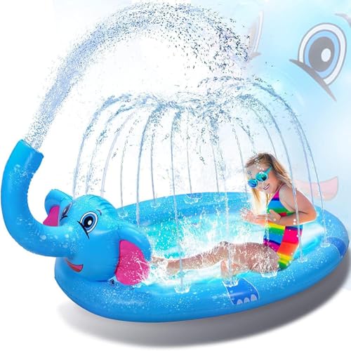 Qosigote Hund Fontane Sommer Spielzeug, Wassermatte Hund, Aufblasbare Hund Sprayer Hund Pool, Faltbare Verdickte Outdoor Doggy Sprinkler Spielmatte Für Sommer Garten Strand Hinterhof (D 210CM) von Qosigote