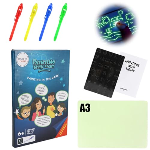 Qosigote Kids Magnetic Drawing Board, Magic LED Light Drawing Pad, Light up Drawing Board, Glow in The Dark Drawing Board - Glow in The Dark Sketcher for Kids and Adults (A3) von Qosigote