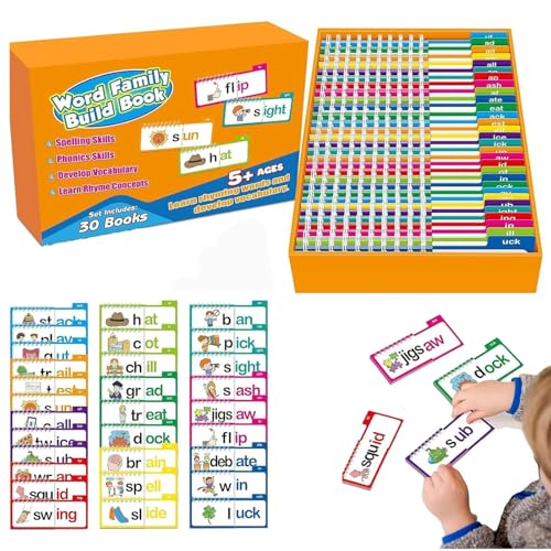 Qosigote Word Family Build Book, 30 Read and Rhyme Flip Books, ABC Vocabulary Flash Cards, Learn to Read Phonics Flash Paper for Educational Reading Games (1PC) von Qosigote