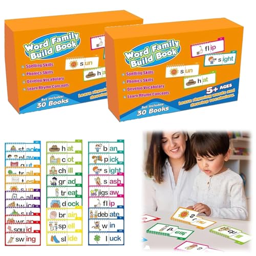 Qosigote Word Family Build Book, 30 Read and Rhyme Flip Books, ABC Vocabulary Flash Cards, Learn to Read Phonics Flash Paper for Educational Reading Games (2PCS) von Qosigote
