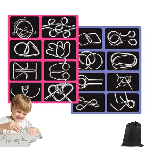Crabbei Berlinmoon Metall Puzzle Ring achtteilig Blaue Version Denksportaufgaben, 3D Denksport Aufgaben Puzzles Metall, Geduldsspiel Kinder, Mini Geschenk füR Erwachsene und Kinder (2 PCS-A) von Qosneoun