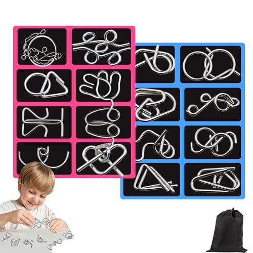 Crabbei Berlinmoon Metall Puzzle Ring achtteilig Blaue Version Denksportaufgaben, 3D Denksport Aufgaben Puzzles Metall, Geduldsspiel Kinder, Mini Geschenk füR Erwachsene und Kinder (2 PCS-B) von Qosneoun