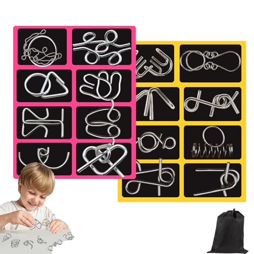 Crabbei Berlinmoon Metall Puzzle Ring achtteilig Blaue Version Denksportaufgaben, 3D Denksport Aufgaben Puzzles Metall, Geduldsspiel Kinder, Mini Geschenk füR Erwachsene und Kinder (2 PCS-C) von Qosneoun