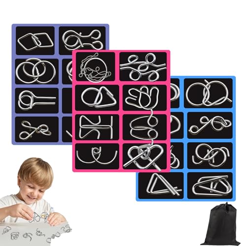 Crabbei Berlinmoon Metall Puzzle Ring achtteilig Blaue Version Denksportaufgaben, 3D Denksport Aufgaben Puzzles Metall, Geduldsspiel Kinder, Mini Geschenk füR Erwachsene und Kinder (3 PCS-A) von Qosneoun