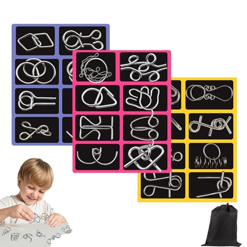 Crabbei Berlinmoon Metall Puzzle Ring achtteilig Blaue Version Denksportaufgaben, 3D Denksport Aufgaben Puzzles Metall, Geduldsspiel Kinder, Mini Geschenk füR Erwachsene und Kinder (3 PCS-B) von Qosneoun